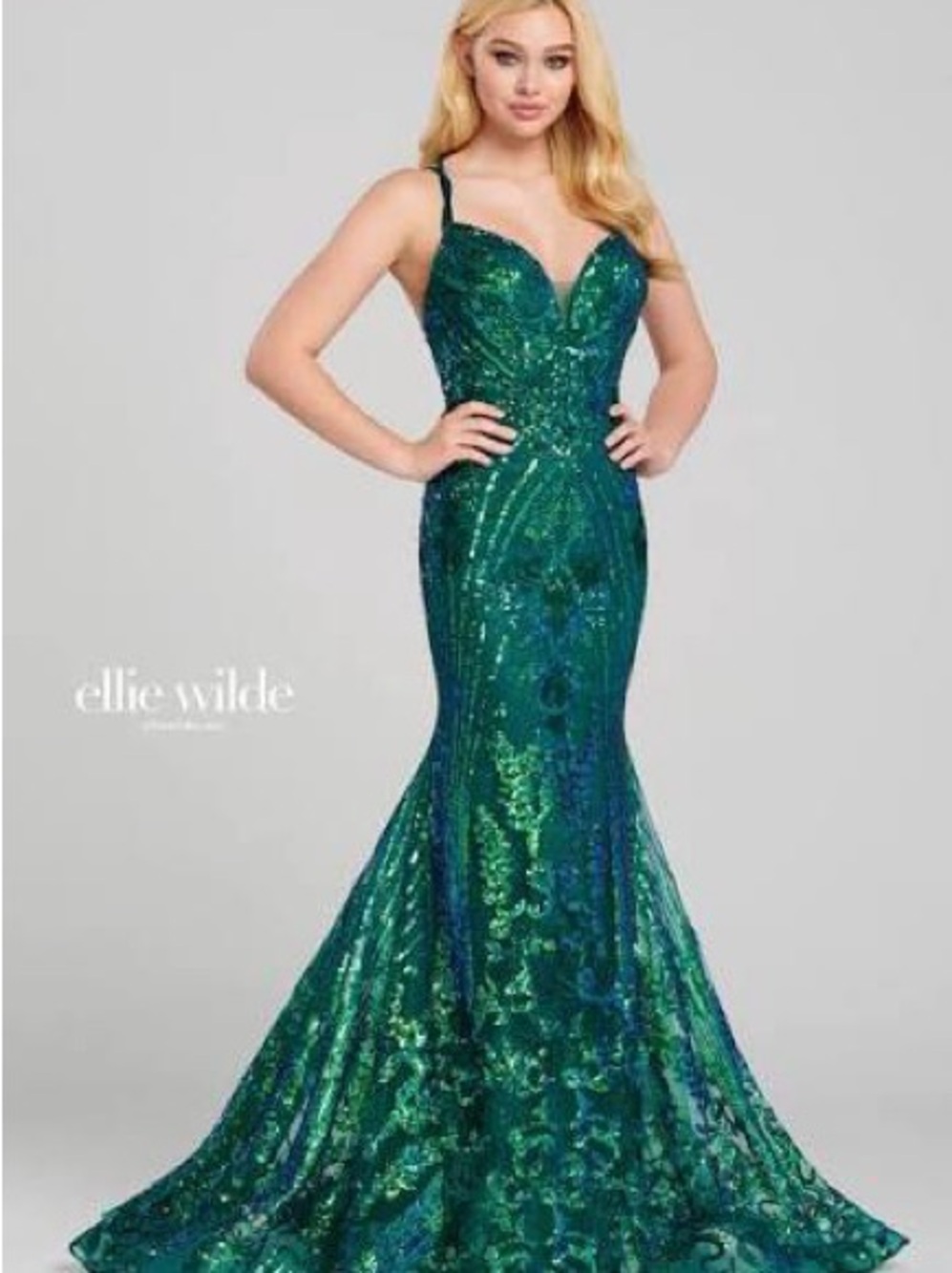 Ellie Wilde Emerald & Teal Sequin Mermaid Gown